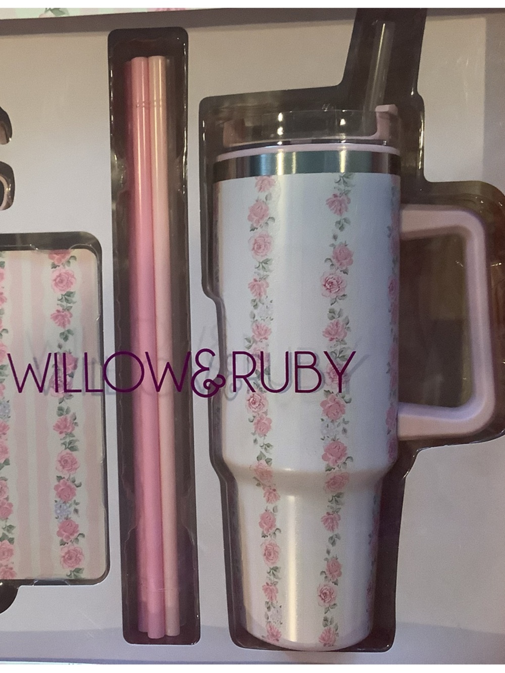 Willow & Ruby Pink Floral Tumbler Straw & Notebook Gift Set New - Picture 5 of 5